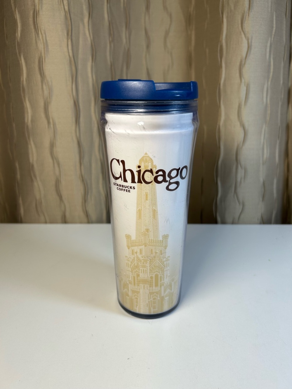 Starbucks Chicago City Series Travel Tumbler 12 oz Global Icon Blue White